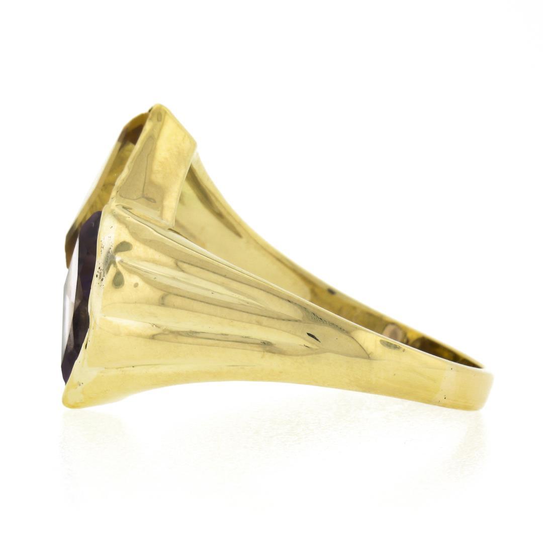 14k Yellow Gold Custom Fan Cut Bezel Citrine & Amethyst Polished Two Stone Ring