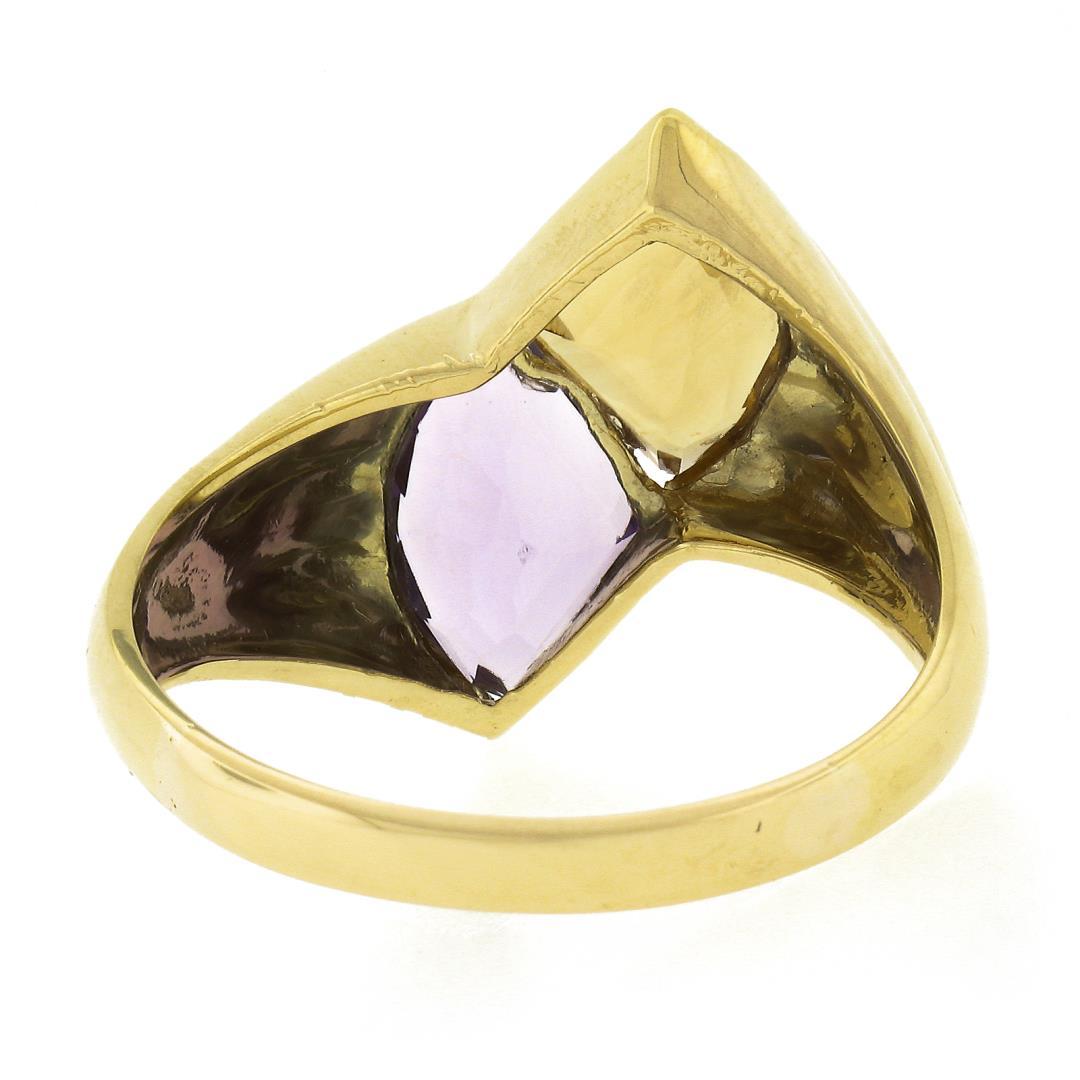 14k Yellow Gold Custom Fan Cut Bezel Citrine & Amethyst Polished Two Stone Ring