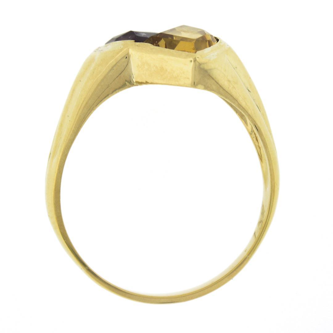 14k Yellow Gold Custom Fan Cut Bezel Citrine & Amethyst Polished Two Stone Ring
