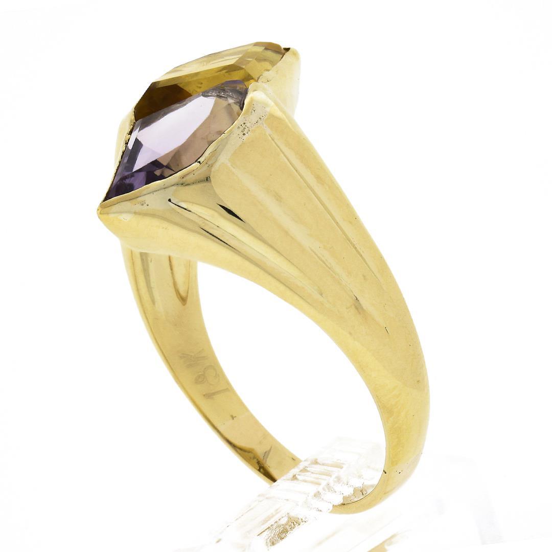 14k Yellow Gold Custom Fan Cut Bezel Citrine & Amethyst Polished Two Stone Ring
