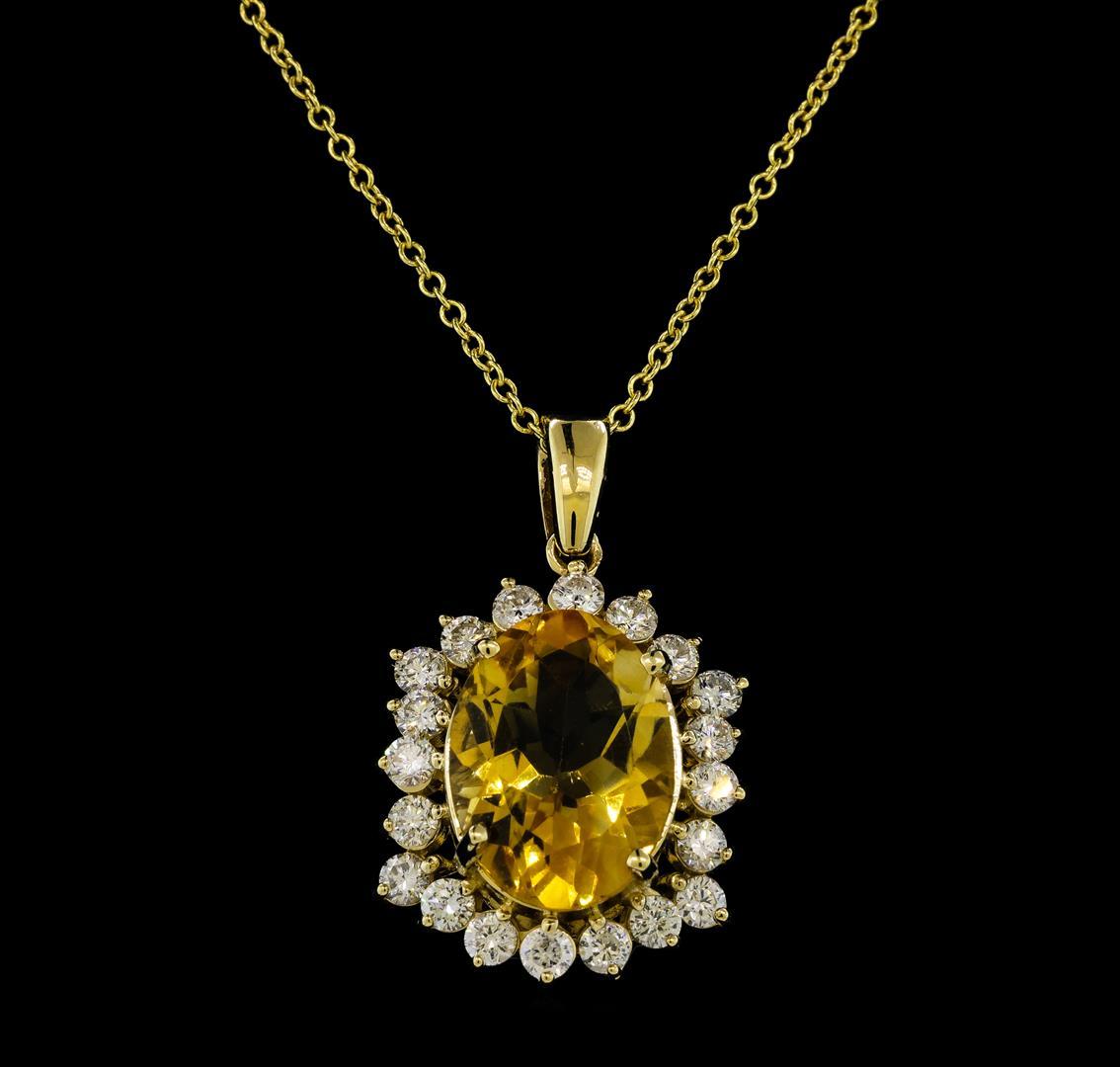 4.82 ctw Citrine Quartz and Diamond Pendant With Chain - 14KT Yellow Gold