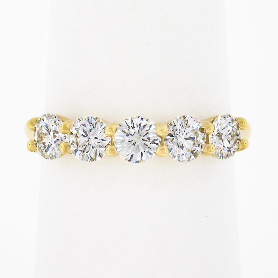 18k Yellow Gold 1.22 ctw Round Ideal Low Profile Diamond 5 Stone Stack Band Ring