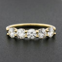 18k Yellow Gold 1.22 ctw Round Ideal Low Profile Diamond 5 Stone Stack Band Ring