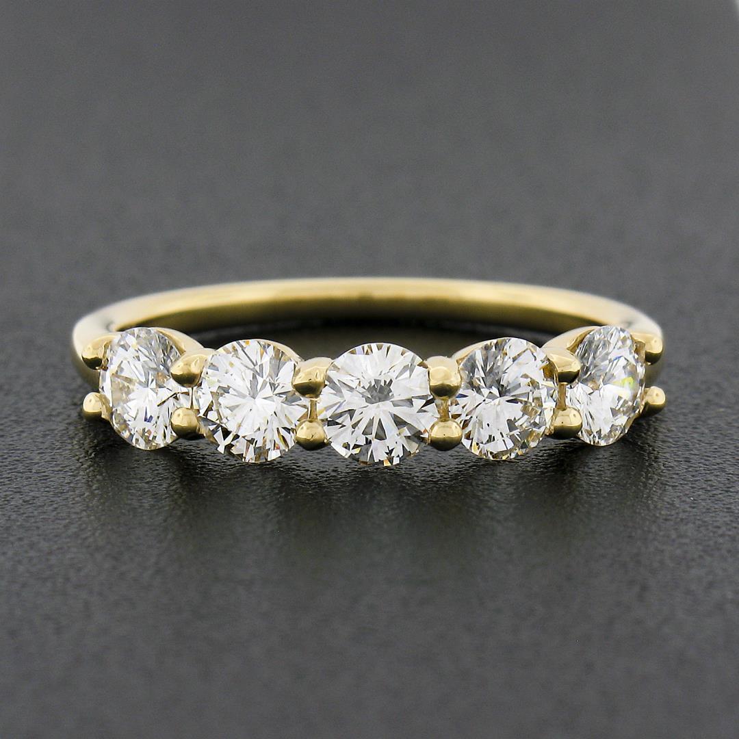 18k Yellow Gold 1.22 ctw Round Ideal Low Profile Diamond 5 Stone Stack Band Ring