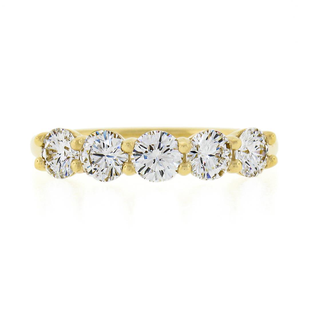 18k Yellow Gold 1.22 ctw Round Ideal Low Profile Diamond 5 Stone Stack Band Ring