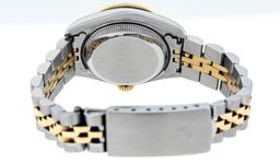 Rolex Ladies Two Tone Sapphire Quickset Blue String Diamond Datejust Wristwatch