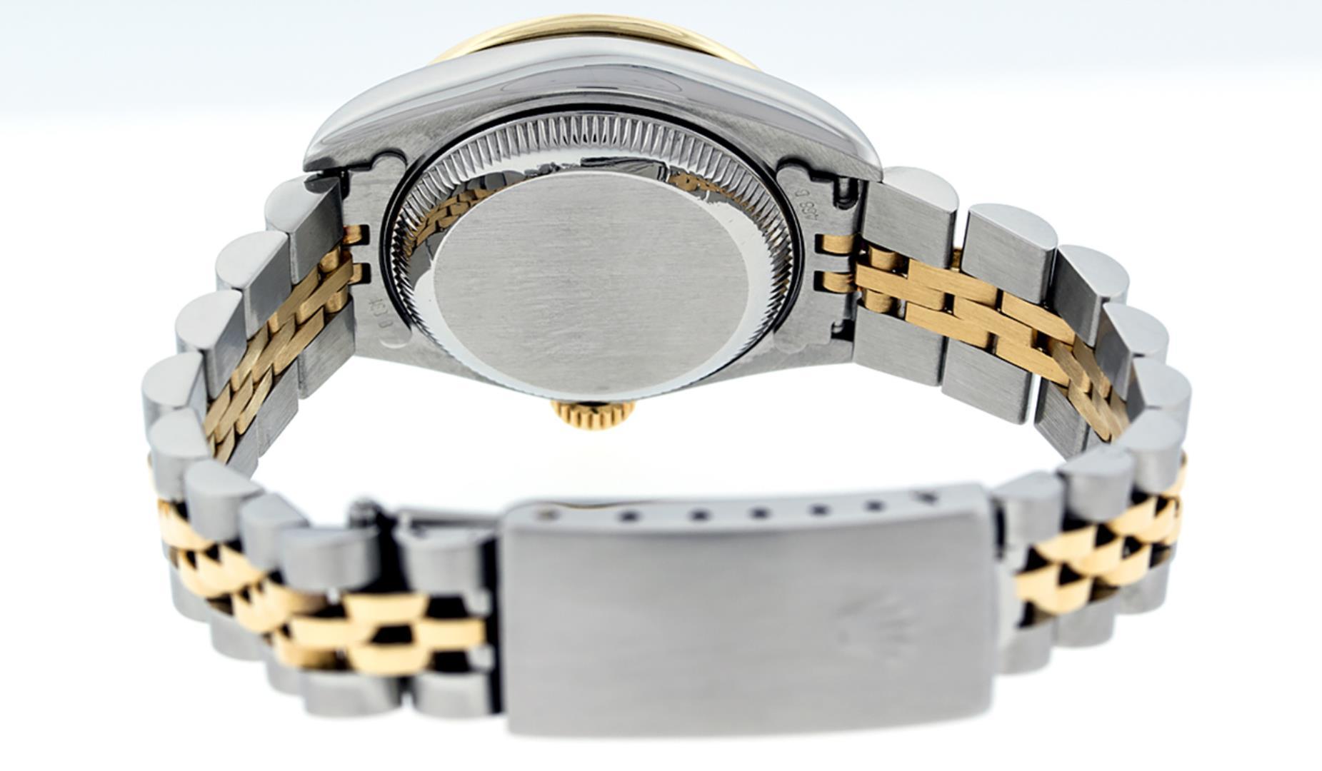 Rolex Ladies Two Tone Sapphire Quickset Blue String Diamond Datejust Wristwatch