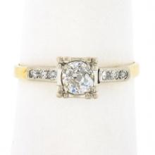 Antique Edwardian 14k TT Gold 0.43 ctw European Diamond w/ Accents Engagement Ri