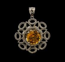 5.56 ctw Citrine and Diamond Pendant - 14KT White Gold