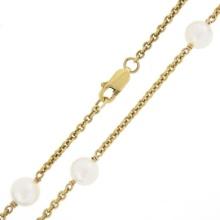 Estate 14k Yellow Gold 7.5mm White Pearl By The Yard 23.5" Cable Chain Necklace