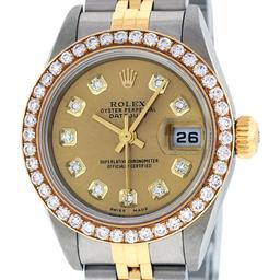 Rolex Ladies Quickset Two Tone Champagne 1 ctw Diamond Datejust Wristwatch 26MM