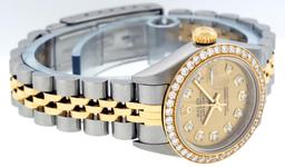 Rolex Ladies Quickset Two Tone Champagne 1 ctw Diamond Datejust Wristwatch 26MM