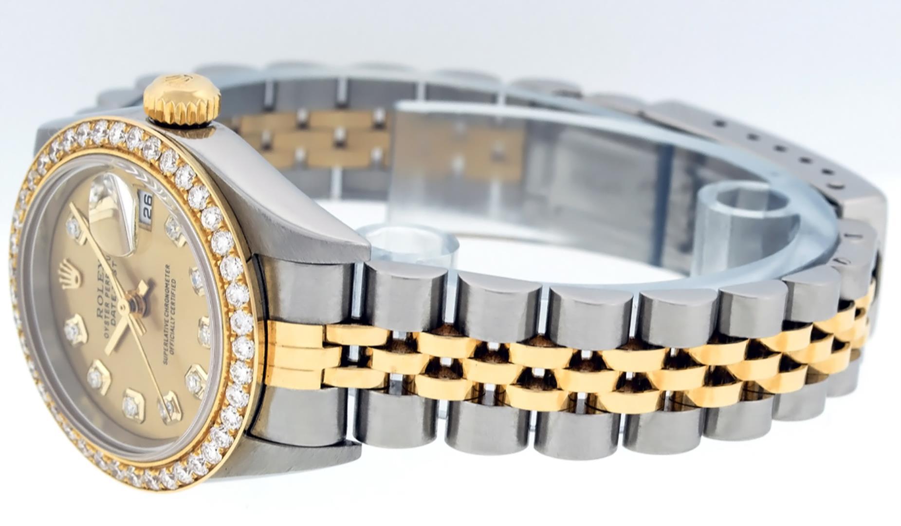 Rolex Ladies Quickset Two Tone Champagne 1 ctw Diamond Datejust Wristwatch 26MM
