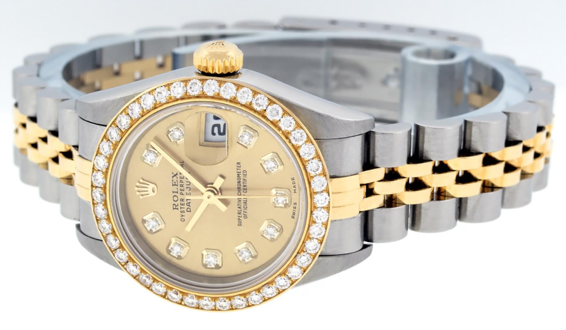 Rolex Ladies Quickset Two Tone Champagne 1 ctw Diamond Datejust Wristwatch 26MM
