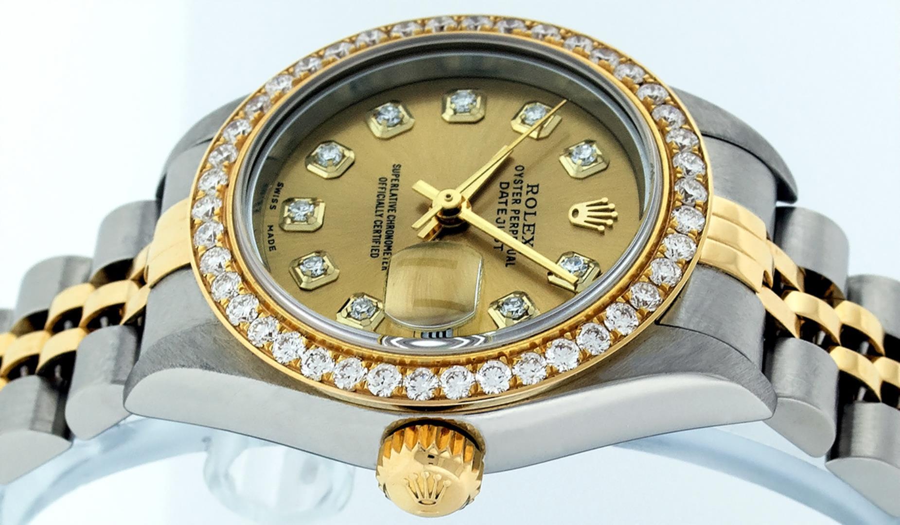 Rolex Ladies Quickset Two Tone Champagne 1 ctw Diamond Datejust Wristwatch 26MM