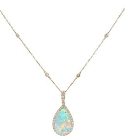 Fashion Pendant and Chain Opal and Diamond
