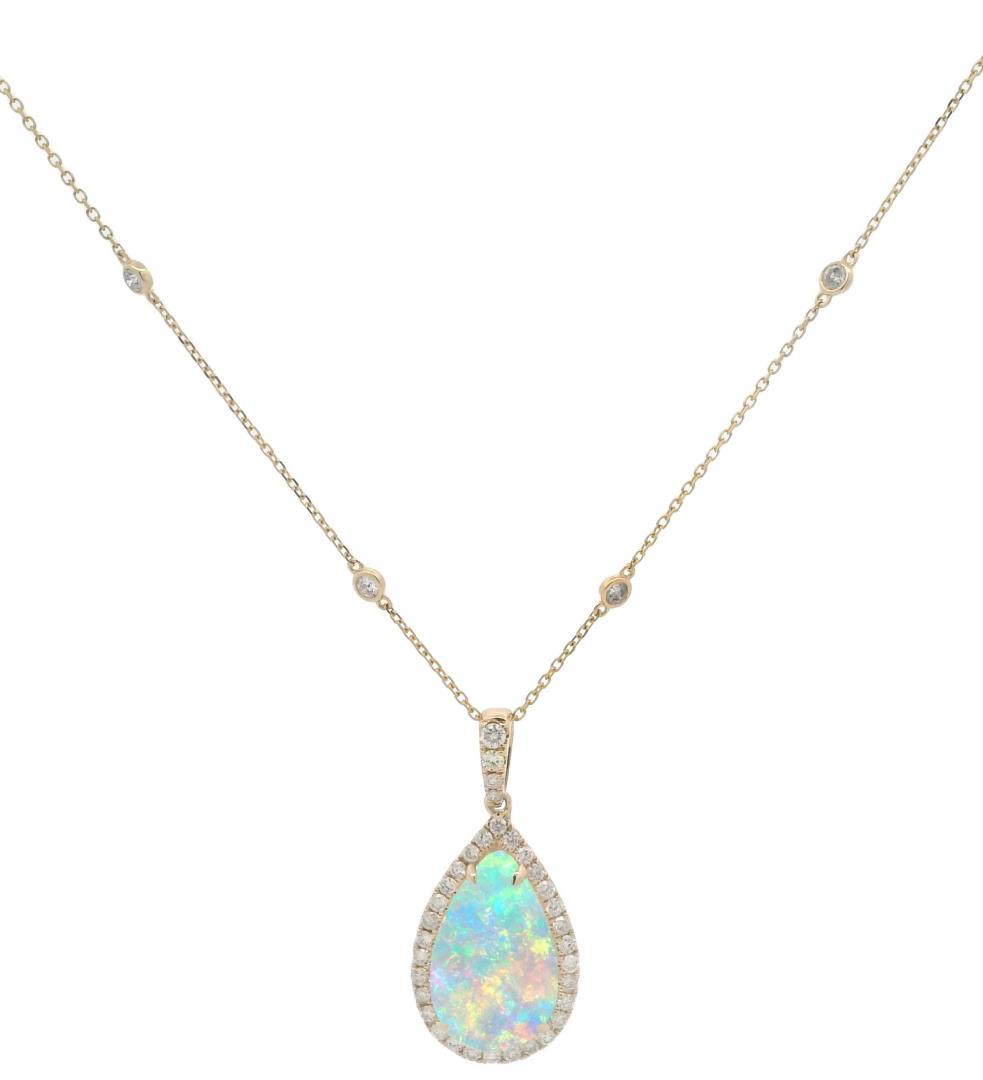 Fashion Pendant and Chain Opal and Diamond