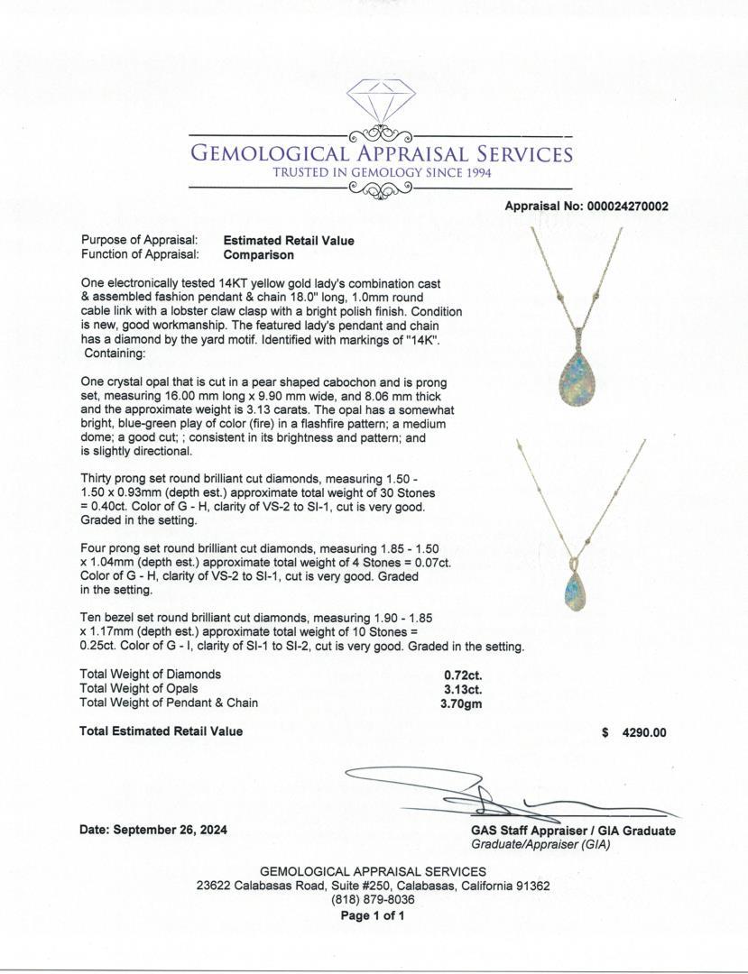 Fashion Pendant and Chain Opal and Diamond