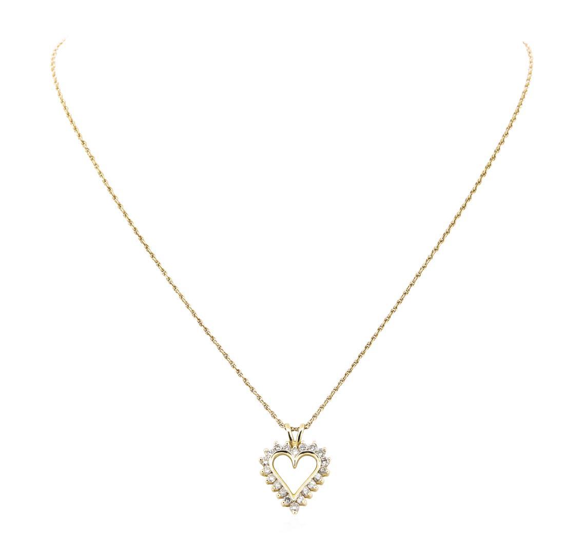 1.00 ctw Diamond Heart Shaped Pendant with Chain - 14KT Yellow Gold