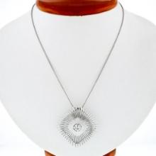Vintage Handmade 18k White Gold 0.94 ctw Large Open Wire Cushion Pendant Necklac