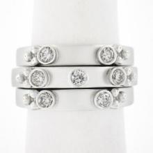 (3) New 14K Gold Puzzle Matte Finish Stack Band Rings W/ 0.46 ctw Bezel Diamonds