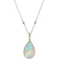 Fashion Pendant and Chain Opal and Diamond