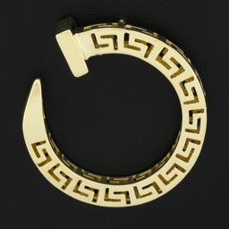 14K Yellow Gold Polished Greek Key Squared Open Work Round Nail Pendant