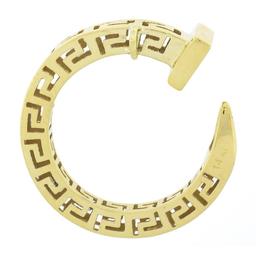 14K Yellow Gold Polished Greek Key Squared Open Work Round Nail Pendant