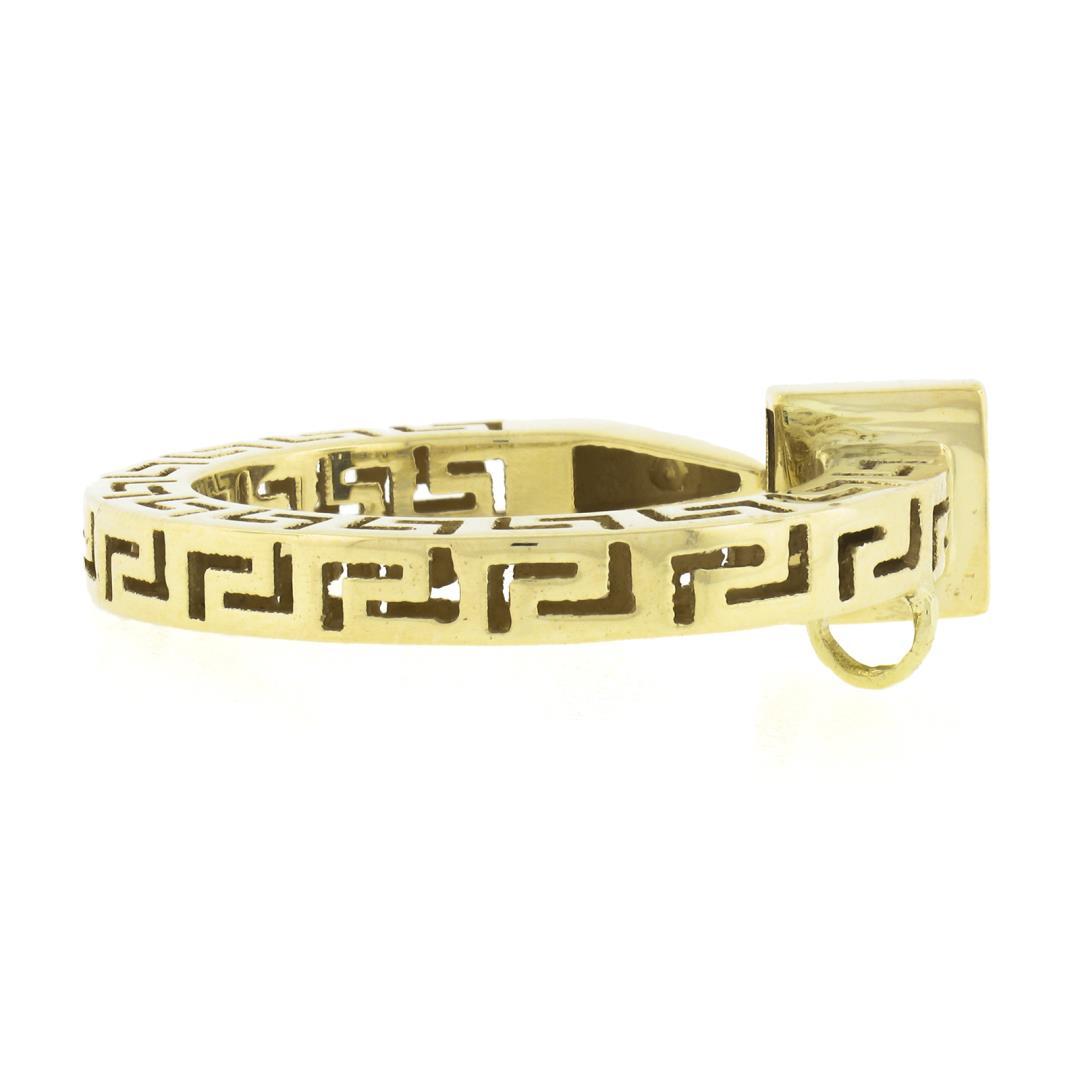 14K Yellow Gold Polished Greek Key Squared Open Work Round Nail Pendant