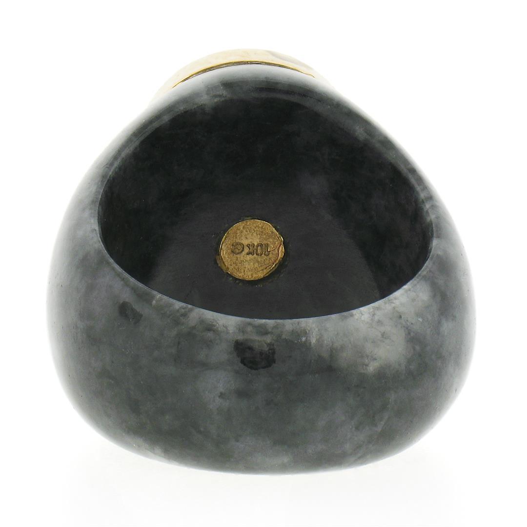 Vintage Carved Black Stone Wide Band Ring w/ 10k Gold Bezel Set Shell Cameo