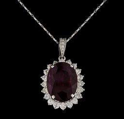 18.81 ctw Ruby and Diamond Pendant With Chain - 14KT White Gold