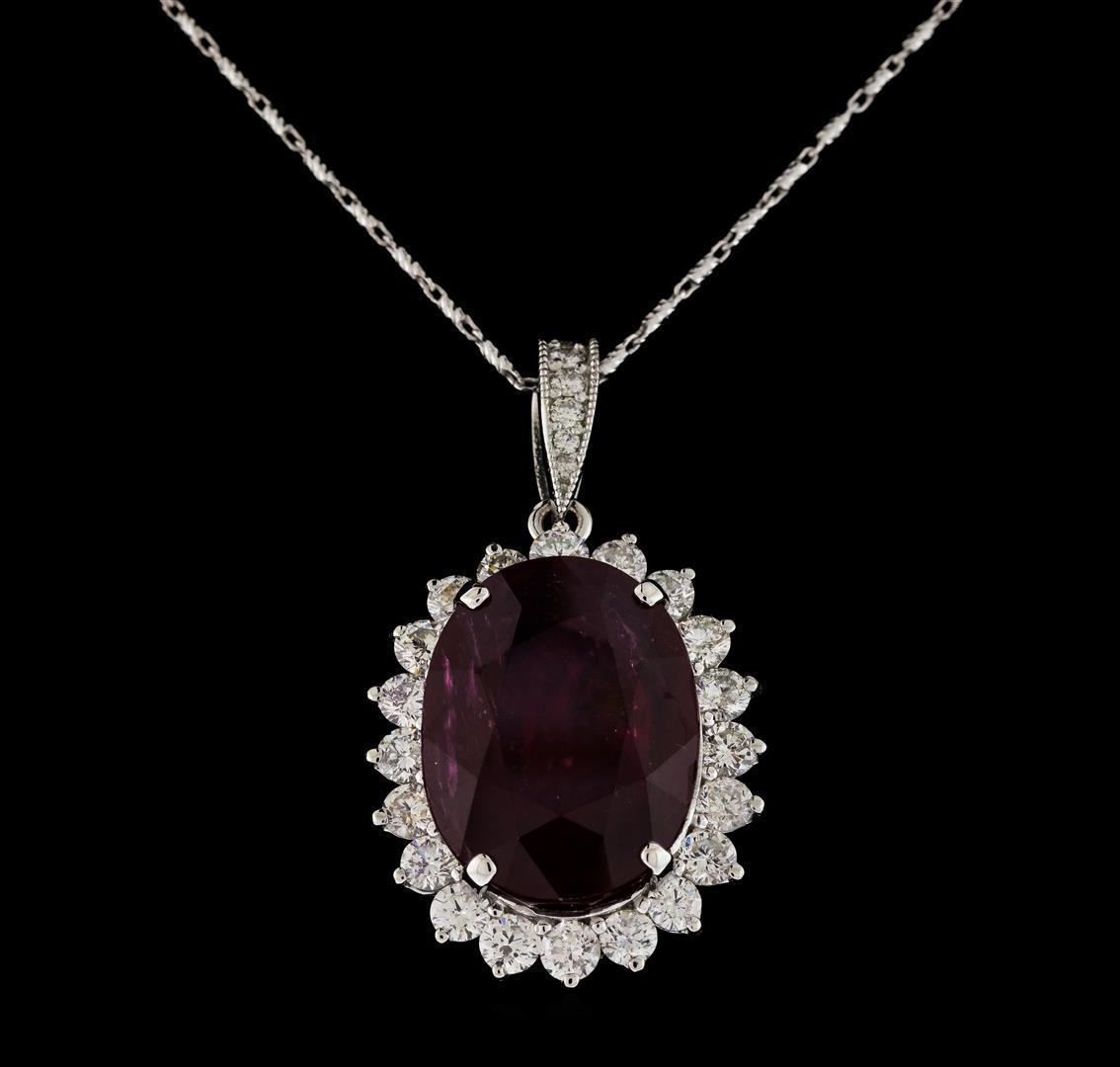 18.81 ctw Ruby and Diamond Pendant With Chain - 14KT White Gold