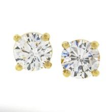 NEW Classic 14k Yellow Gold 0.82 ctw Round Brilliant Diamond Prong Stud Earrings