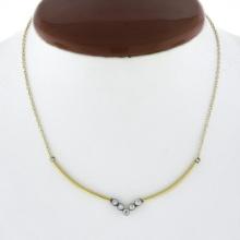 Vintage 14k Yellow Gold 0.30 ctw Bezel Diamond Chevron "V" Drop Collier Necklace