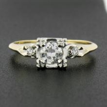 Mid Century 14K TT Gold 0.52 ctw Old European Diamond Three Stone Engagement Rin