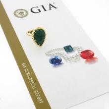 NEW 18K Gold 9.99 ctw GIA Carved Scalloped Pear Cabochon Emerald Cocktail Ring