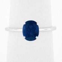 14k White Gold GIA 1.53 ctw Burma NO HEAT Oval Blue Sapphire Solitaire Petite Ri