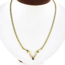 14k Yellow Gold 0.55 ctw Pear Sapphire & Diamond 17" Chevron "V" Chain Necklace