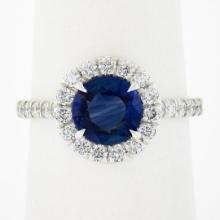 NEW Platinum 2.21 ctw GIA Ceylon Round Blue Sapphire Brilliant Diamond Halo Ring