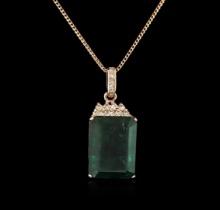 14KT Rose Gold 18.78 ctw Emerald and Diamond Pendant With Chain