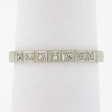 Antique 18K White Gold .08 ctw Pave Diamond Engraved Scroll Work Stack Band Ring