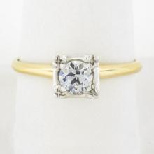 Vintage 14k TT Gold 0.56 ctw Old European Prong Diamond Solitaire Engagement Rin