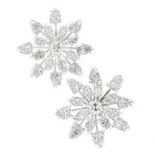 Vintage Platinum 6.4 ctw Pear Marquise Diamond Large Snowflake Spray Stud Earrin