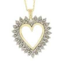 Classic 14K TT Gold 1 ctw Champagne Diamond Open Heart Pendant w/ Chain Necklace