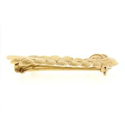 Vintage 14K Yellow Gold Detailed Textured Finish Large Feather Brooch Pin