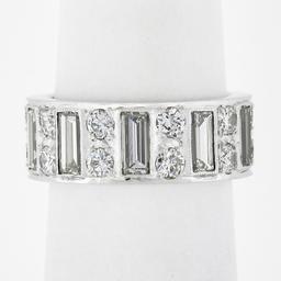 Platinum 4 ctw Straight Baguette & Round High Quality Diamond Eternity Band Ring