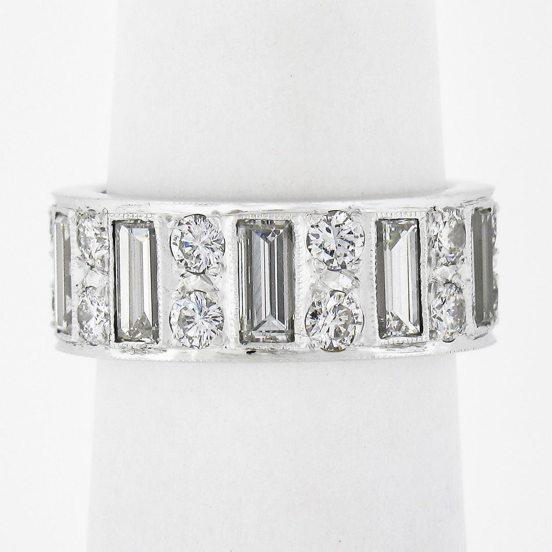 Platinum 4 ctw Straight Baguette & Round High Quality Diamond Eternity Band Ring