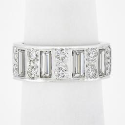 Platinum 4 ctw Straight Baguette & Round High Quality Diamond Eternity Band Ring