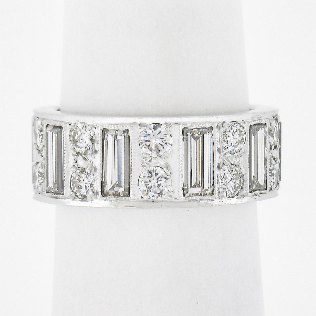 Platinum 4 ctw Straight Baguette & Round High Quality Diamond Eternity Band Ring
