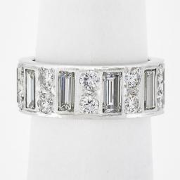 Platinum 4 ctw Straight Baguette & Round High Quality Diamond Eternity Band Ring